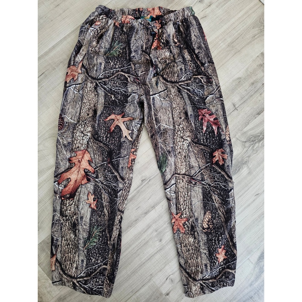 Huntworth Mens XL OakTree Camo Hunting Pants Mesh Lined Drawstring Waist Brown